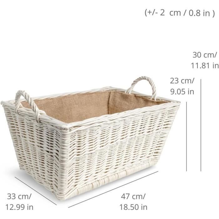 Kurv med ved - Kreativt hjem - 47 x 33 x 30 cm - Håndvevd - Jute interiør - Hvit