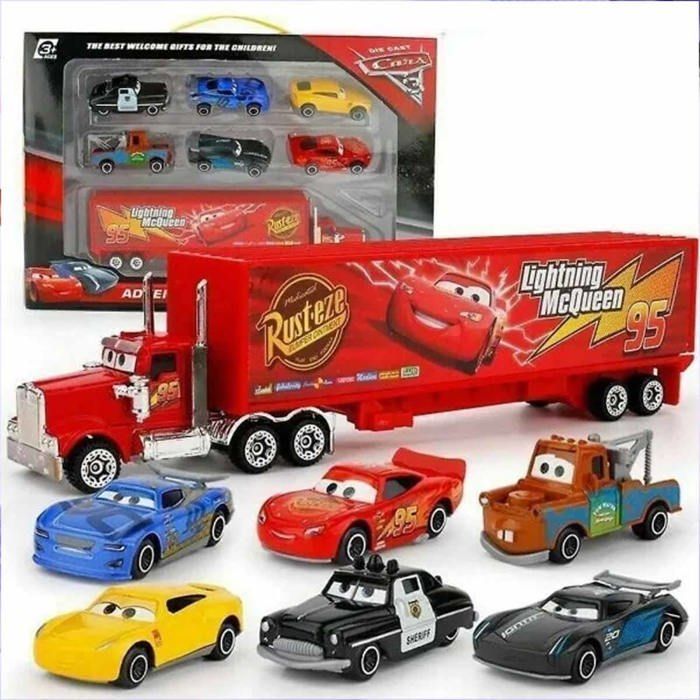 Cars 2 Rayo McQueen Racer Bil & Mack Lastbil Presentador Caja Set