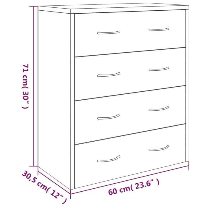 Contemporary chest of drawers/sideboard with 4 drawers, 60x30.5x71 cm, Glossy white, LL0000162153