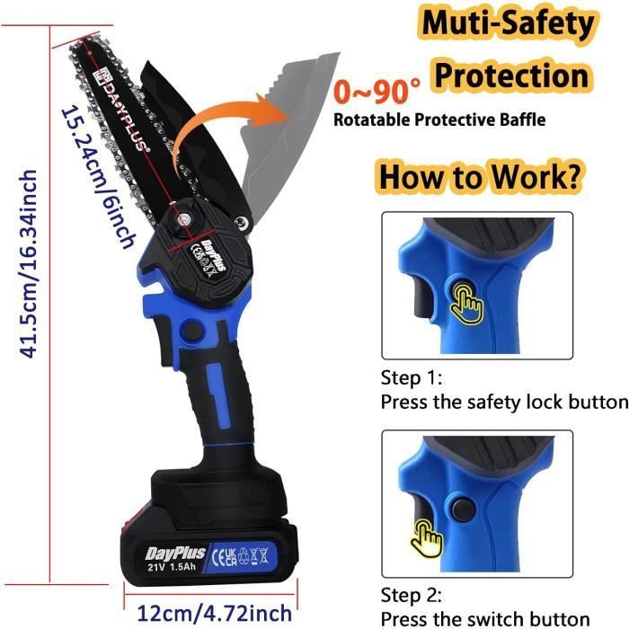 Motosierra inalámbrica de 6 pulgadas con 2 cadenas, 2 baterías de 1,5 Ah y maletín de almacenamiento, para jardinería, poda y corte de madera.