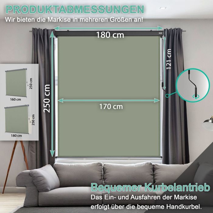 Uitschuifbaar verticaal rolgordijn 180x250 cm - Strattore - Rolgordijn voor buiten - Bescherming voor balkon, terras, patio of tuin - Matcha groen