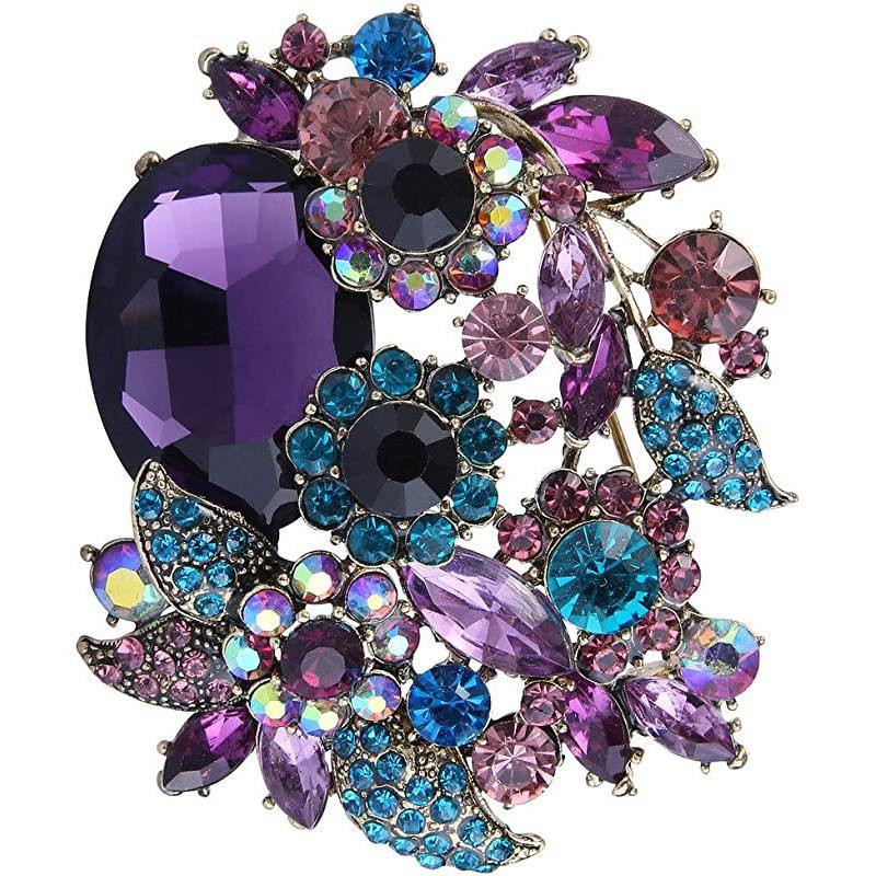 Rhinestone Crystal Party Flower Leaf Vine Brooch