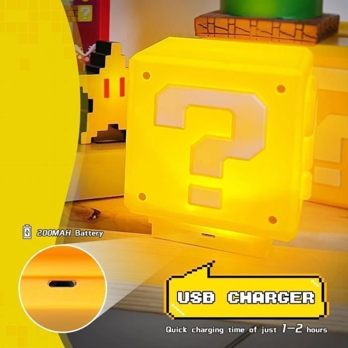 Mini lámpara con forma de bloque de interrogación de Mario, luces LED en forma de cubo con el mismo sonido de moneda dorada del juego, luz nocturna infantil.