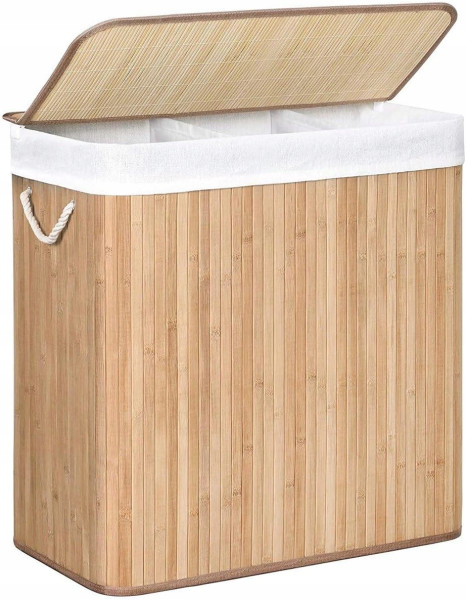 Kosz na pranie 150l 3 komory BAMBUSOWY naturalny LCB091N01