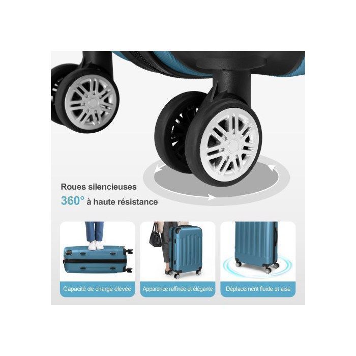 ALIGHTUP - Juego de 3 maletas portátiles 3 en 1 de ABS con ruedas - 55 cm/65 cm/75 cm - Azul