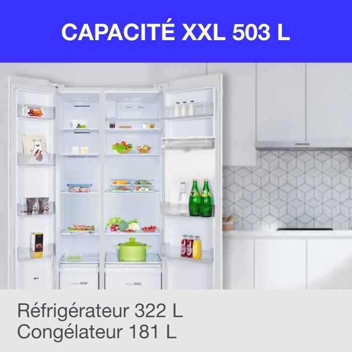 American-style refrigerator - CONTINENTAL EDISON - CERA505NFWD - 503 L - Total No Frost - Energy Class D - W92 x H177 cm - White