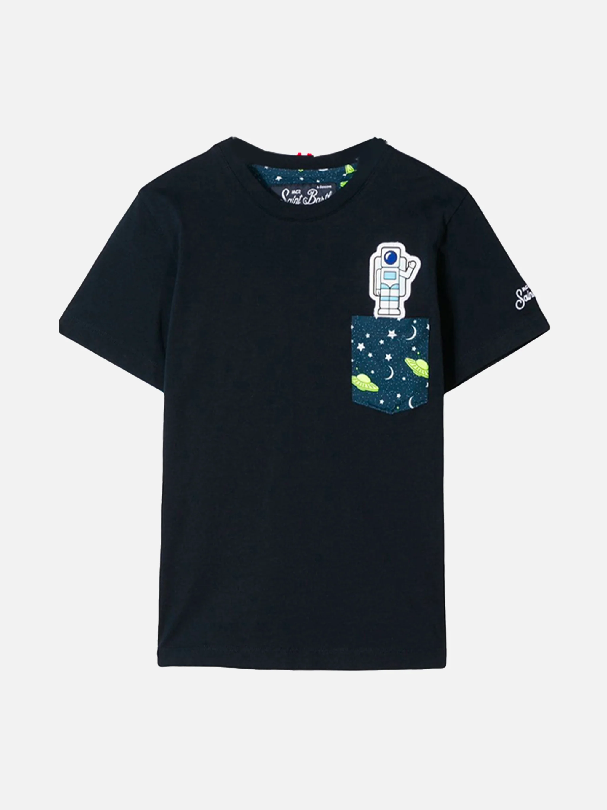 Kinder-T-shirt met opdruk van een astronaut op de borstzak.