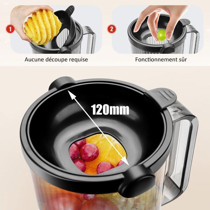 Extracteur de Jus de Fruits et Légumes Vertical, 120mm Machine à Jus avec 2 Tasses et Brosse, 800W et Capacité de 1.5 L