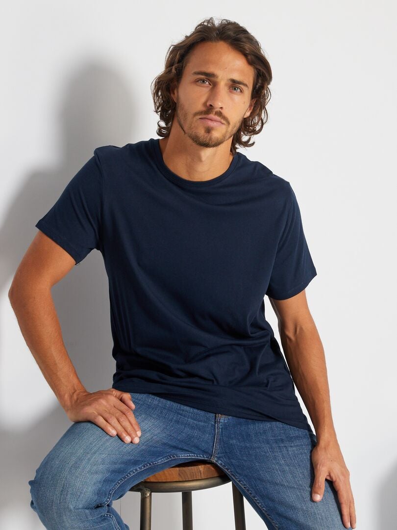Recht model effen jersey T-shirt - donkerblauw