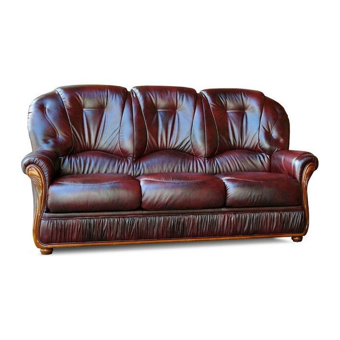 Divano e poltrona DAPHNE a 3 posti, 100% pelle di bufalo color bordeaux.