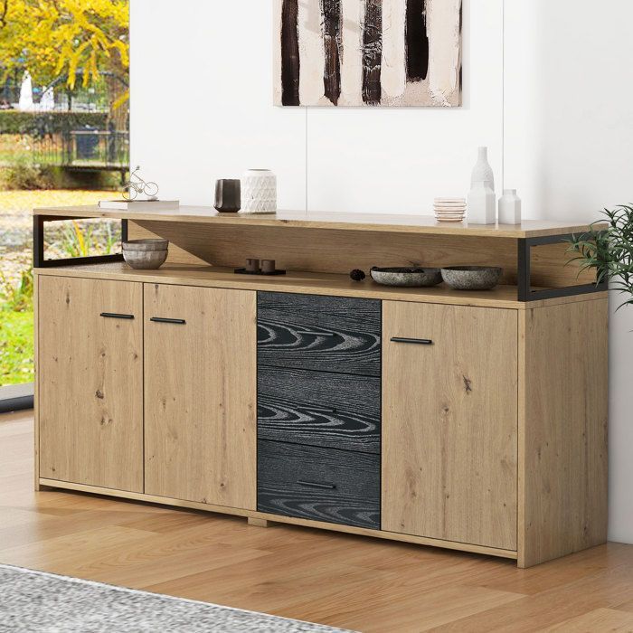Credenza in stile industriale con tre ante e tre cassetti - FOTOPRO - Cucina - Legno - Marrone - 150*35*75,9 cm