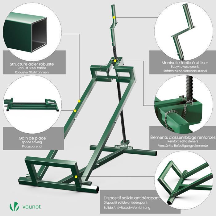 VOUNOT® Lawn Tractor Lift Jack 400 kg max - telescopic 78 to 98 cm long - height up to 60 cm - green