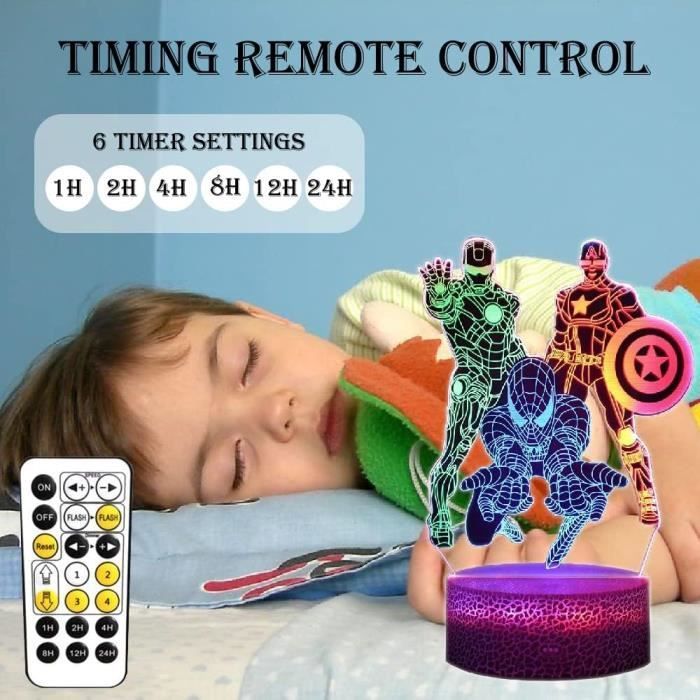 Lampe de nuit Spiderman 3D Veilleuse LED avec télécommande et minuterie - BLEOSAN