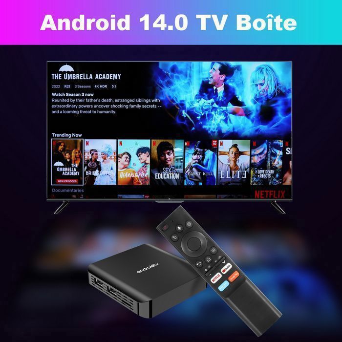 Boîte TV Android TV98 Plus, OUTUOTWQ Android 14 TV Box 2Go RAM 16Go ROM WiFi 2.4G/5G HDR10+ Vidéo 4K Compatible Netflix YouTube