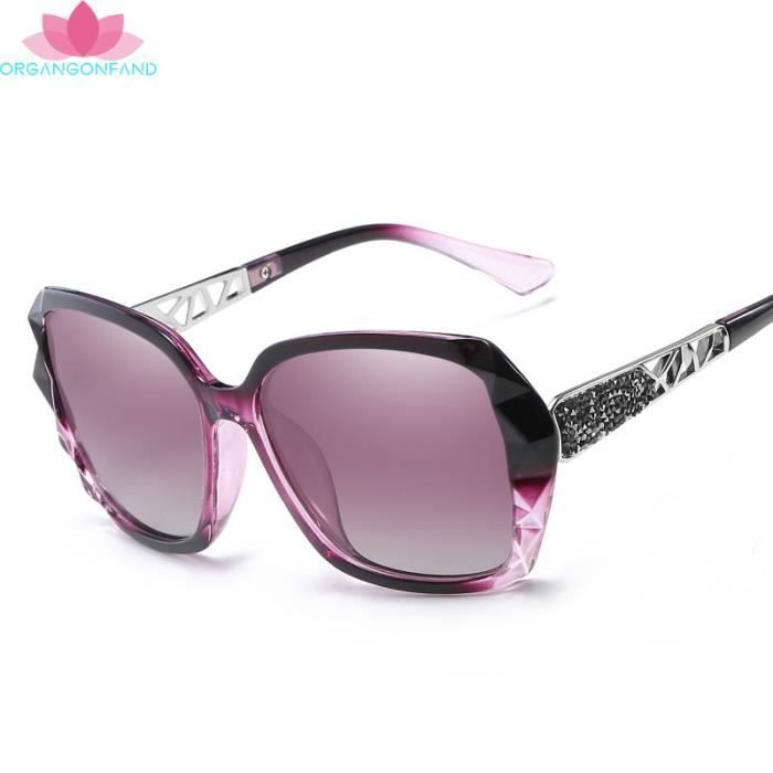 Gafas de sol para mujer - Gafas de sol polarizadas de moda de alta calidad con protección UV, montura morada y lentes progresivas moradas.