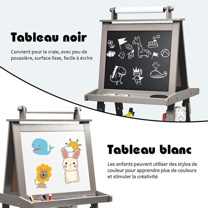 Caballete magnético infantil GOPLUS blanco/negro de 59x50x117 cm, caballete de doble cara con rollo de papel y cajas de almacenamiento, gris