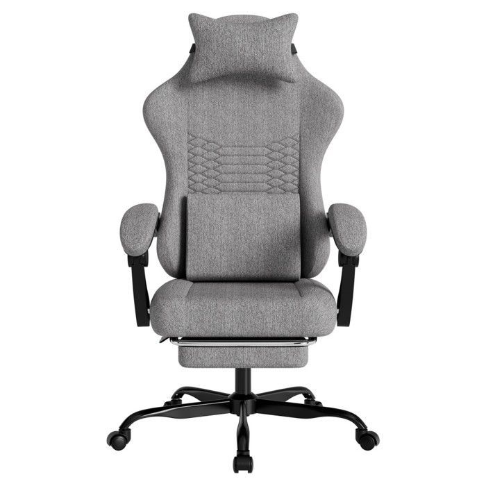 Fauteuil De Bureau Gaming, Chaise gaming massage ergonomique racing, appui-tête, repose-pieds, Gris Clair, 58.5x63x120.5cm