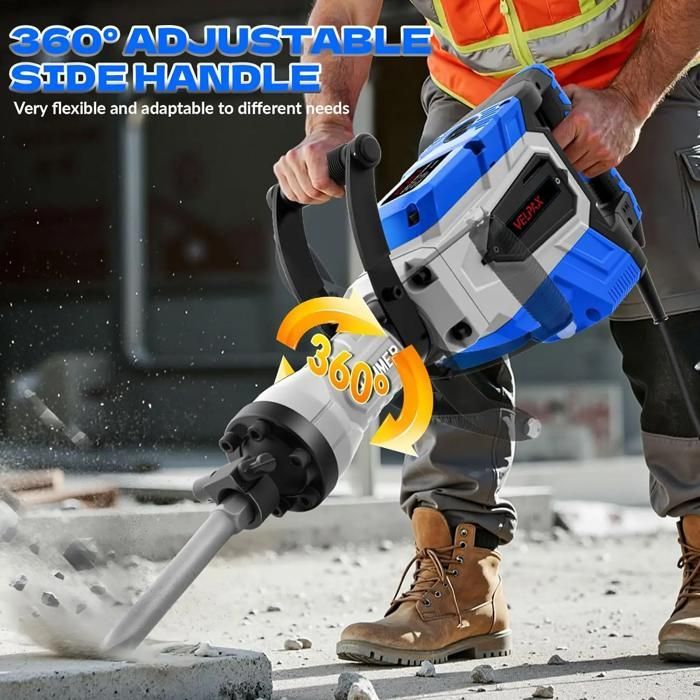 3500W 75J Demolition Hammer, 2100 BPM Demolition Hammer, with 2 Replaceable Chisels