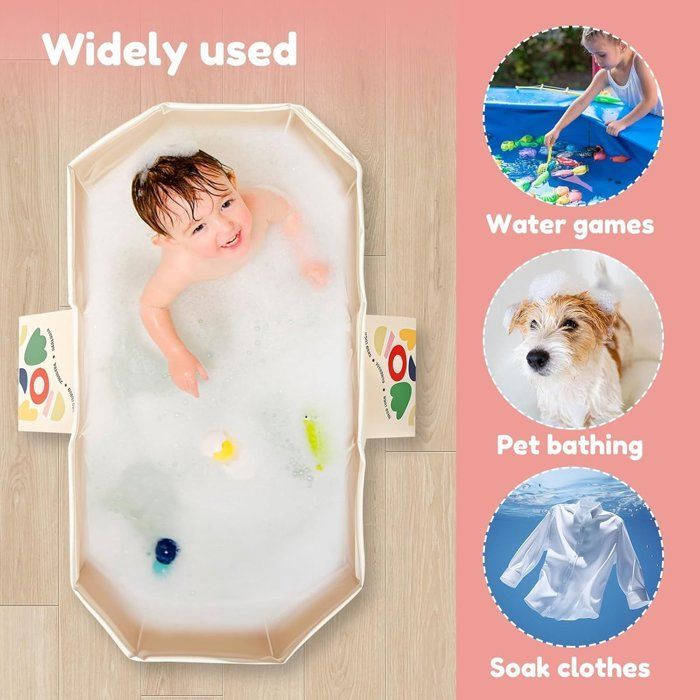 Bañera plegable para bebés con tapón de drenaje - 75 x 45 x 25 cm - Bañera portátil para niños - Fácil de guardar -