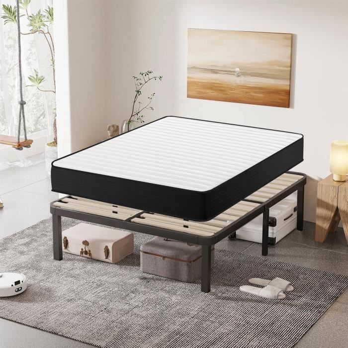 Frixovel 140x190cm Bed Set with Mattress and Base - Mattress 140x190x22cm - Bed Base 140x190cm