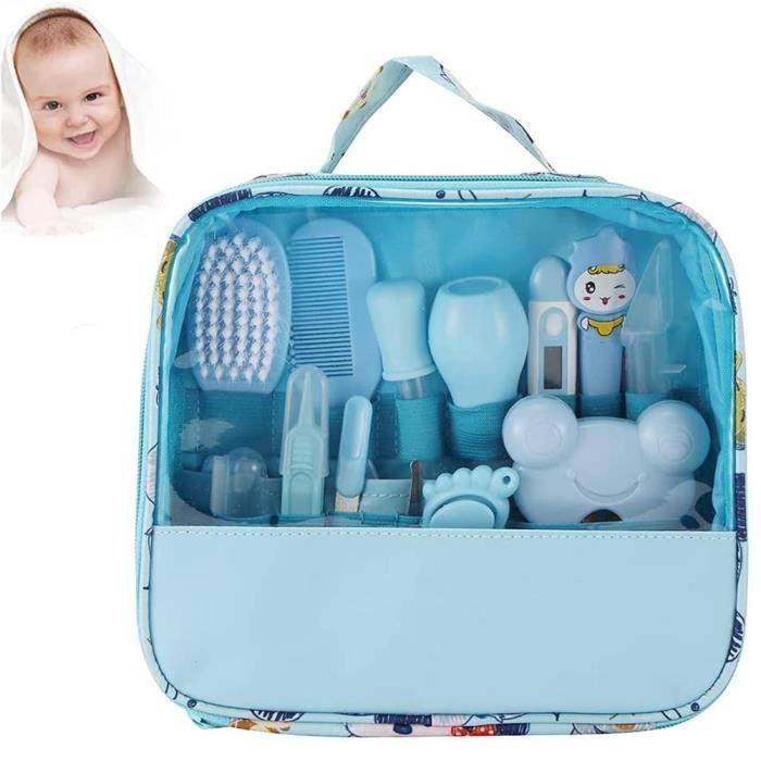 Kit di cortesia per neonati da 13 pezzi con articoli essenziali per la cura della salute e tagliaunghie - Blu