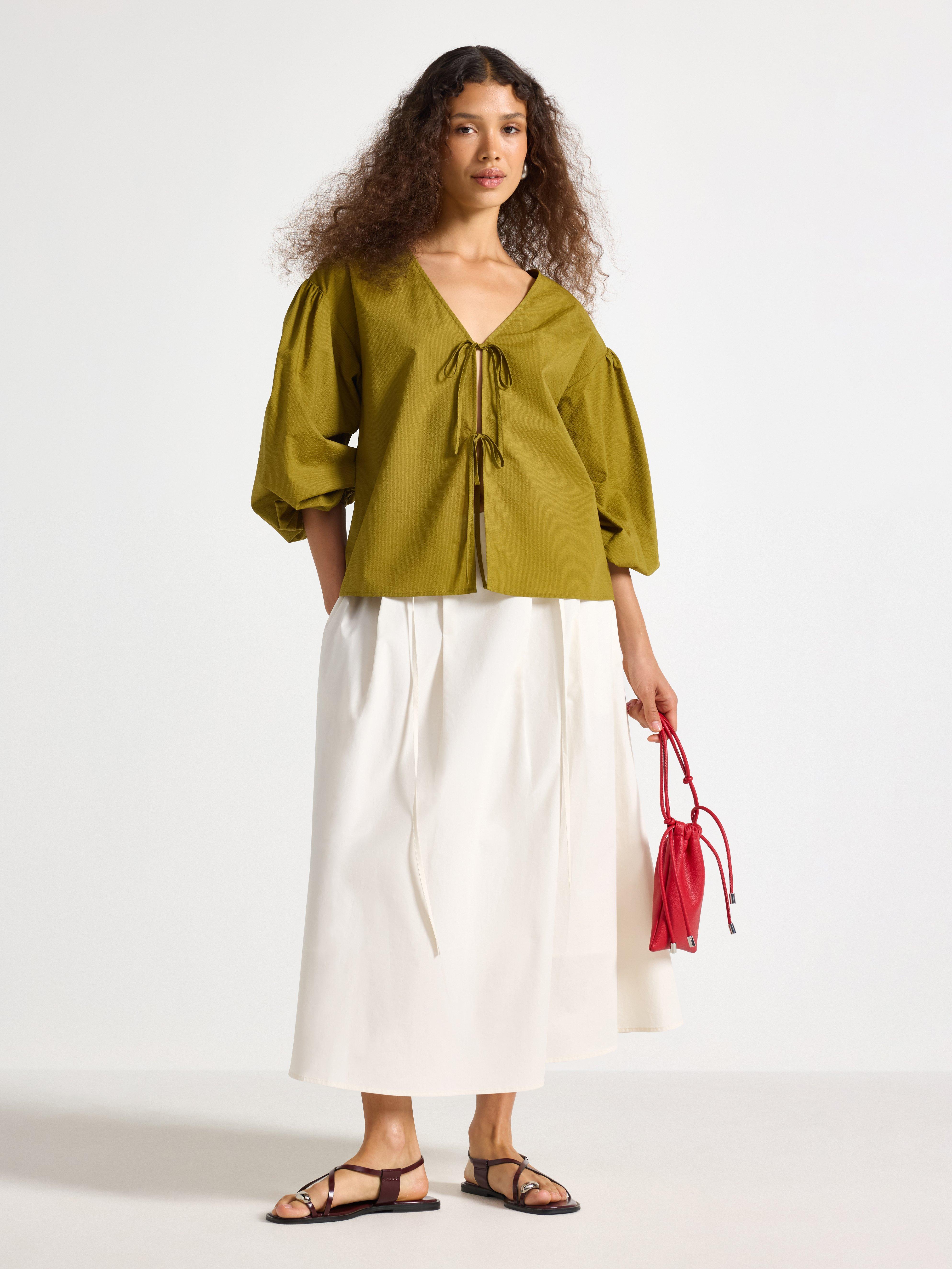 Blusa com detalhes de amarração, verde-acinzentado