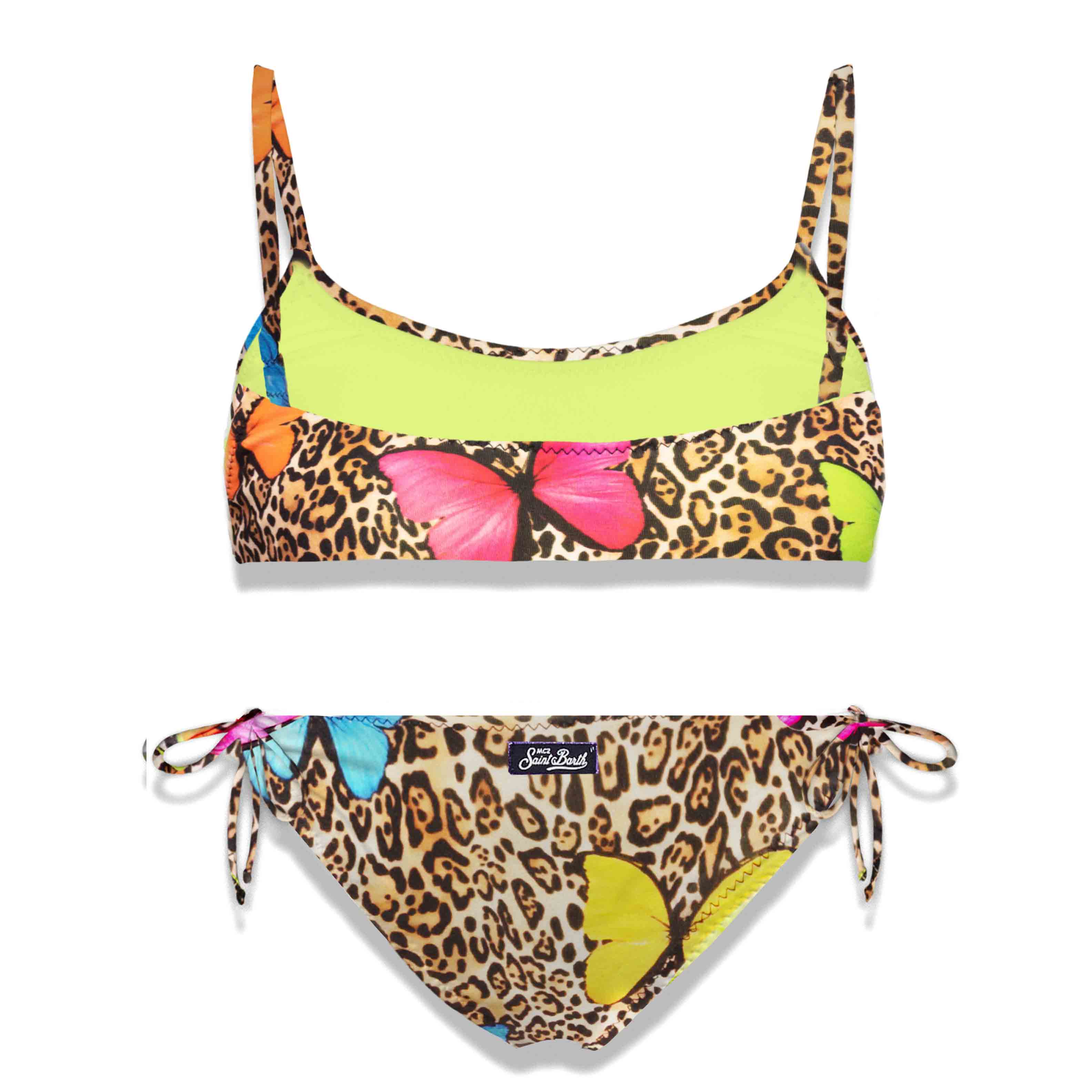 Bikini da bambina stampa animalier con farfalle