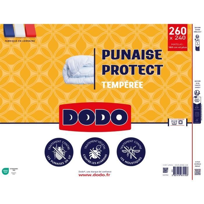 Edredón DODO de peso medio 300 g/m² 240 x 260 cm - Resistente a chinches y ácaros del polvo - Blanco - Fabricado en Francia