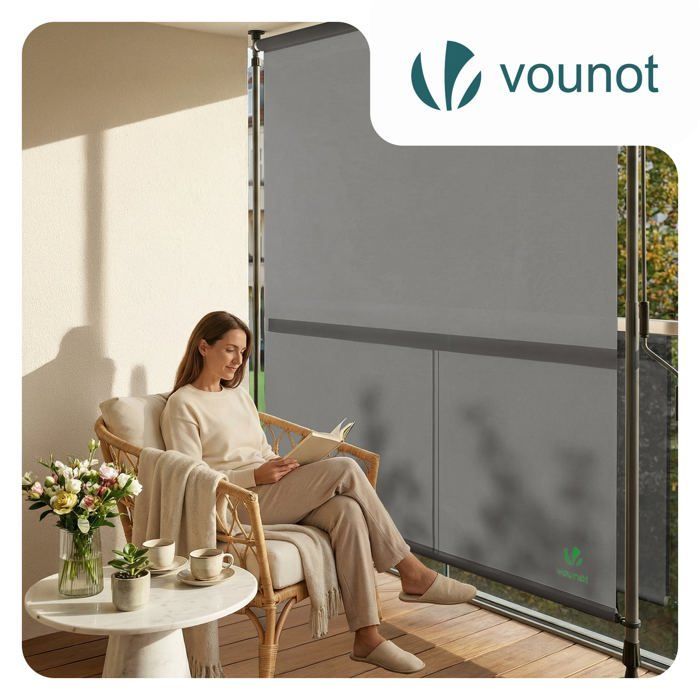 Cortina vertical VOUNOT®, sem necessidade de furar, 200x310cm, extensível - Tela de privacidade externa para varanda, terraço e jardim - Poliéster - Cinza