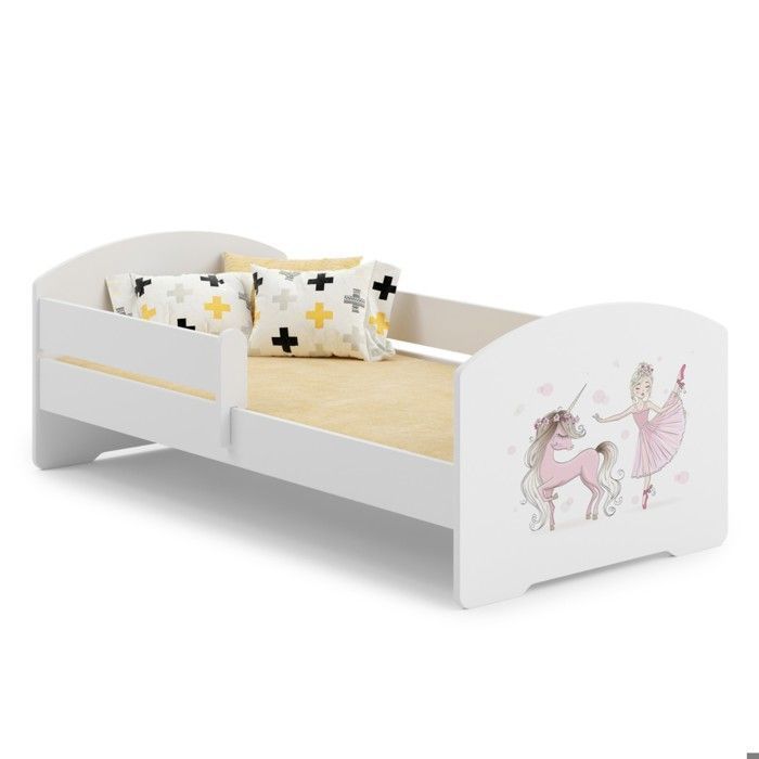 Cama infantil Luk - 140x70 cm + somier de láminas + colchón + barandilla de seguridad