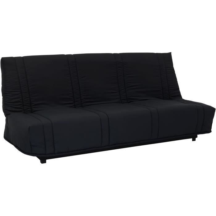 Divano letto a 3 posti con meccanismo click-clack - Tessuto nero - Stile contemporaneo - L 193 x P 92 cm - LENA