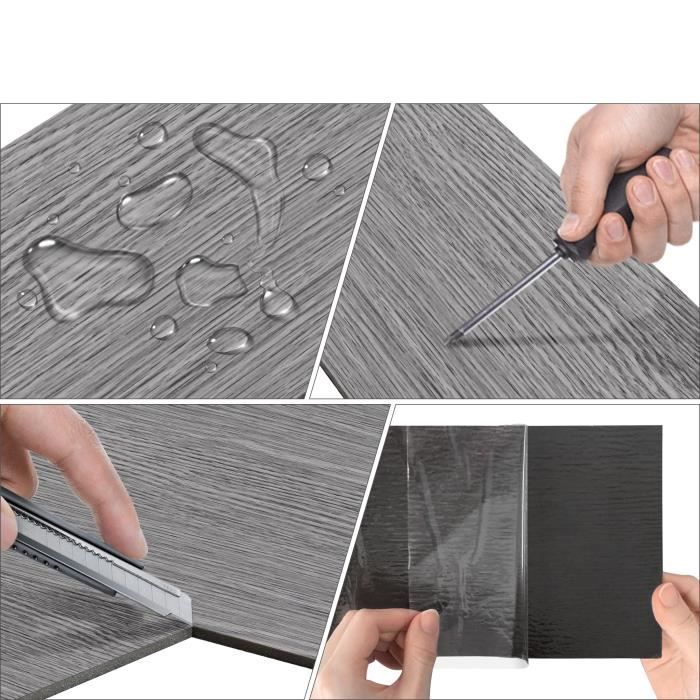 Revêtement de sol PVC - AUFUN - Chêne Gris Clair - 18 Pièces - 2,51 m² - Antidérapant et Isolant
