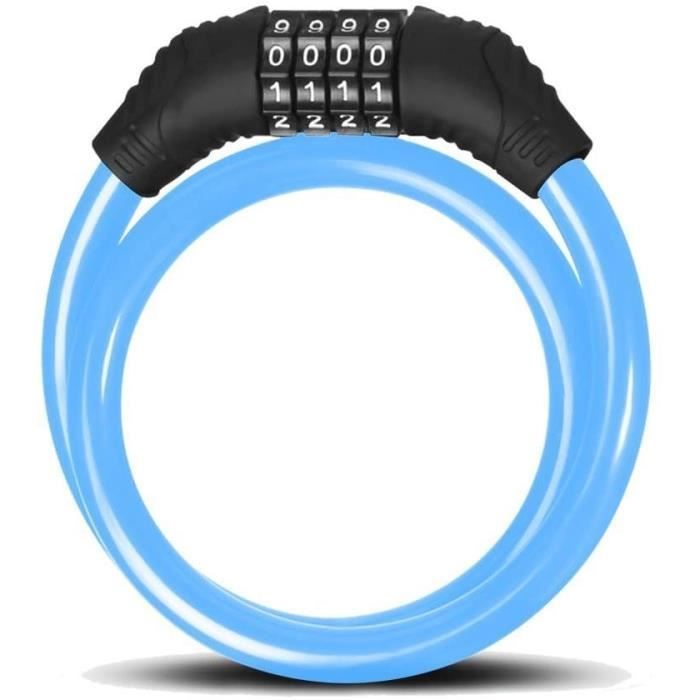 Roller- und Fahrradschloss – Piepser – 60 cm Kabel – 4-stelliger Code – Blau