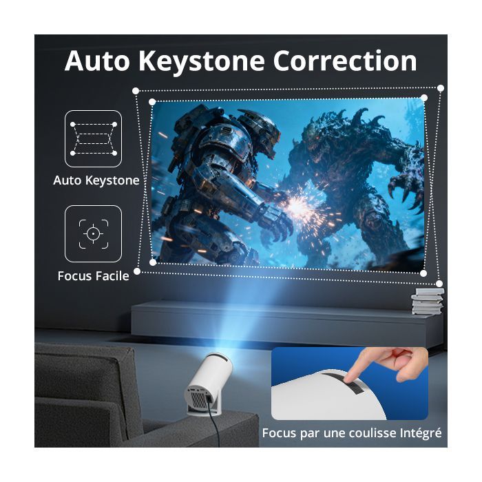Il videoproiettore EKASN PRO supporta risoluzioni 1080P e 4K, livellamento automatico a 180°, Bluetooth 5.2, Wi-Fi 5G integrato e app Android certificate.