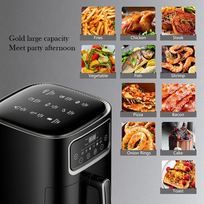 10-Liter-Heißluftfritteuse – 1400 W – Touchscreen – 9 Programme – Isolierung – Gleichmäßiges Garen – Schwarz