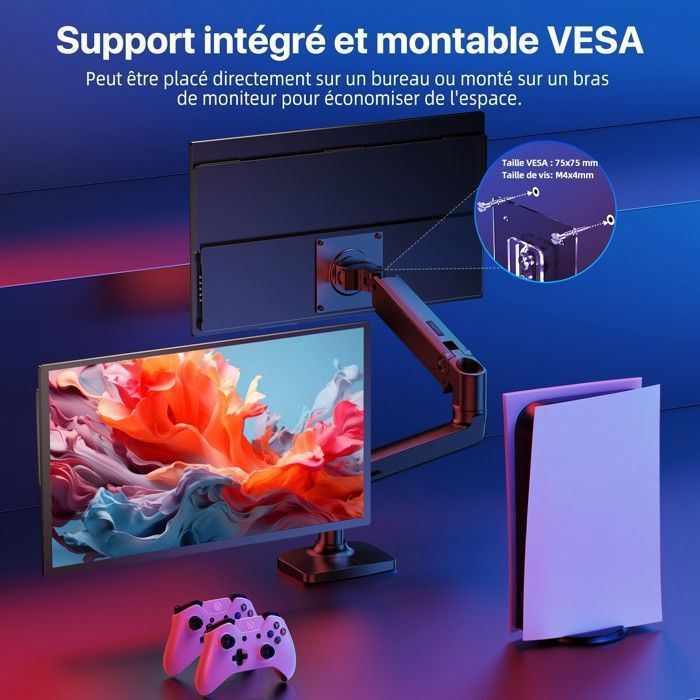 Monitor portátil UPERFECT de 18,4 polegadas com resolução 4K UHD (3840 x 2160) e suporte ajustável integrado/compatível com VESA.