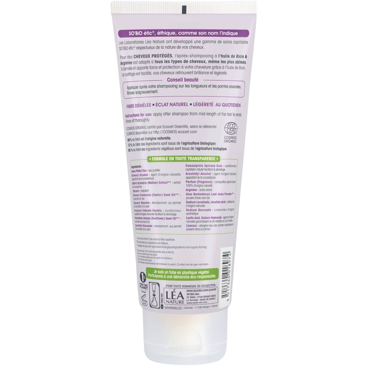 SO BiO étic Après-shampooing cheveux protégés, Ricin bio & Arginine