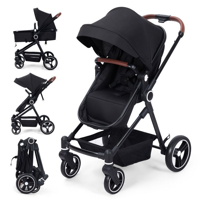 Cochecito 2 en 1, cochecito plegable compacto y ligero con asiento reclinable, cochecito cómodo para bebés de 0 a 3 años, negro.