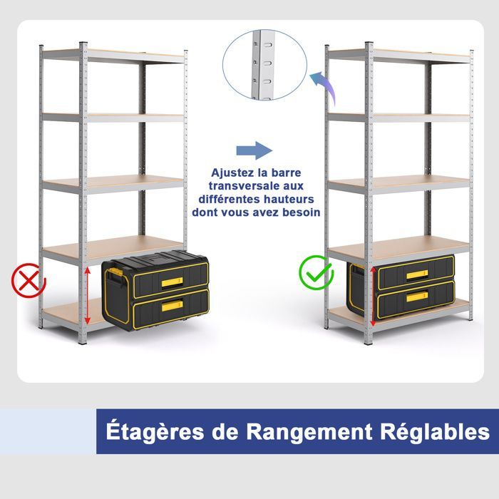 Estantería de almacenamiento para garaje COSTWAY de 5 niveles, altura ajustable, capacidad de carga de 175 kg por estante, 90 x 40 x 180 cm, color plata.