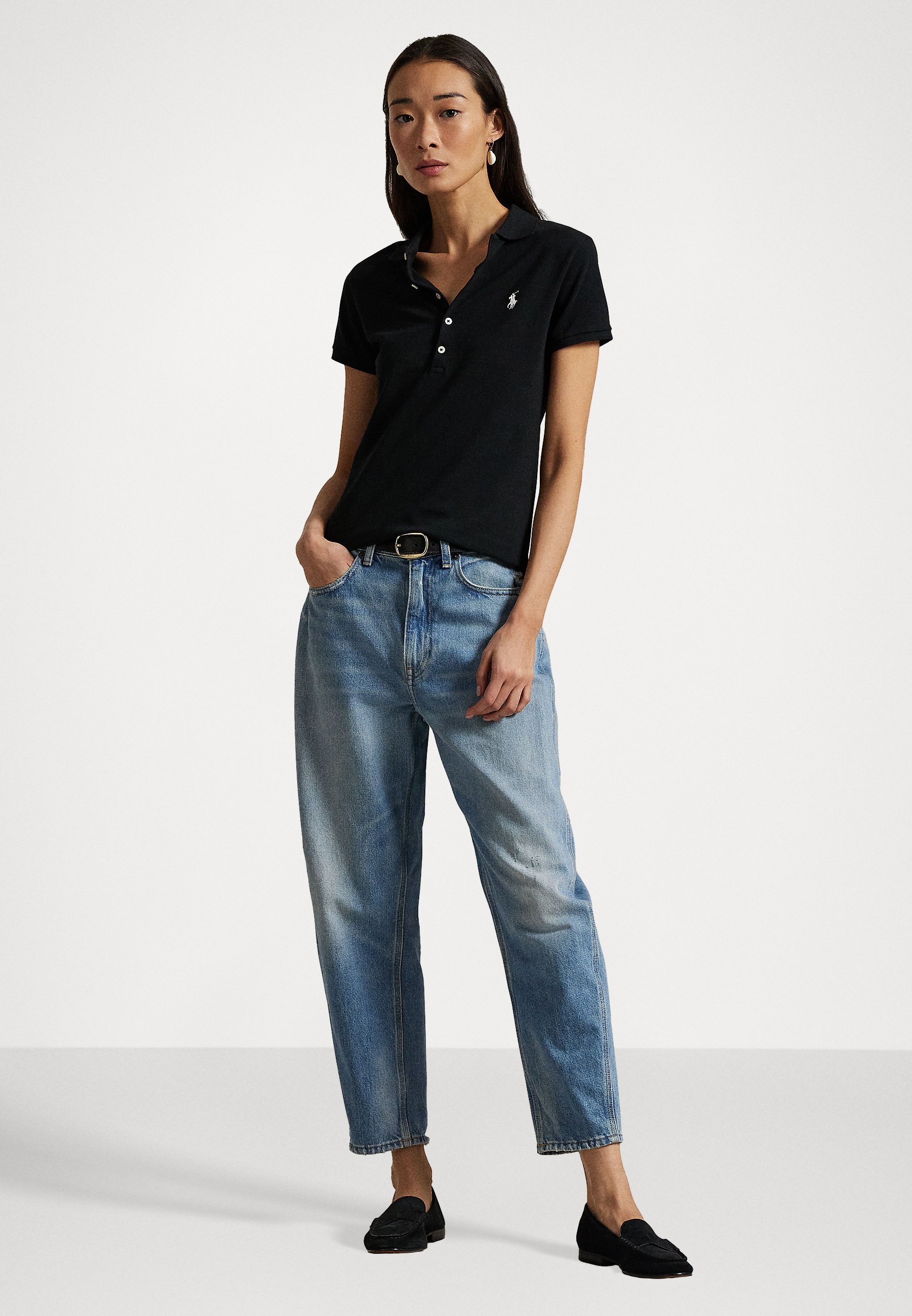Polo Ralph Lauren JULIE SLIM SHORT SLEEVE - Galléros póló - fekete/fehér