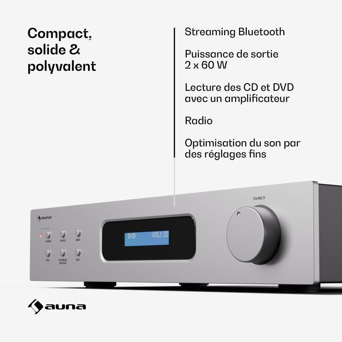 Amplificatore HiFi - AUNA - Art22 DAB+ BT - 2x60W - Bluetooth - Radio DAB+ - CD/DVD