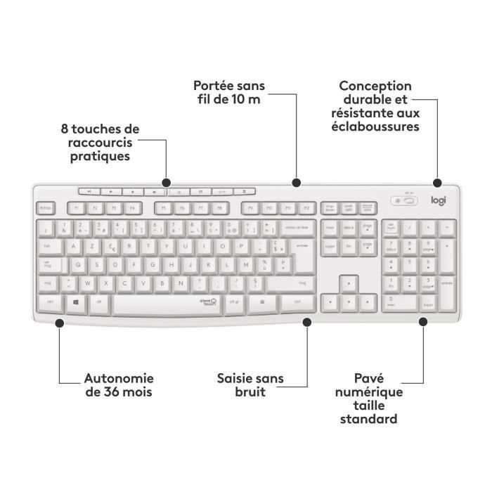 Toetsenbord- en muiscombinatie - Draadloos - Logitech - MK295 - AZERTY - Wit