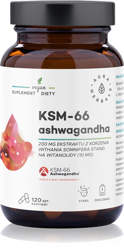 Аура Хербалс Ашваганда КСМ-66 капсуле дијететског суплемента за подршку физичкој и менталној равнотежи тела
