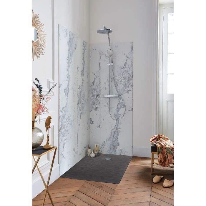 Plato de ducha extraplano Jacob Delafon Ipso E62306-AGM de 140x90x3,5 cm - Gris antracita, textura piedra