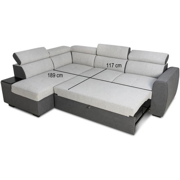 Sofá esquinero convertible reversible - 4/5 plazas - KELIO - Tela antracita/gris - 3 reposacabezas - 245 x 184 x 77/87 cm