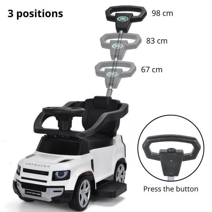 LAND ROVER Defender Porteur Enfant 2-en-1 - Blanc - 1 à 3 ans - Licence Officielle - Barre de Poussée - Évolutif