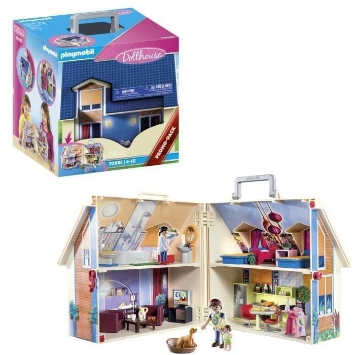 PLAYMOBIL 70985 Maison Transportable Bleue, 3 personnages, Accessoires inclus, 70985, Dollhouse, La maison traditionnelle