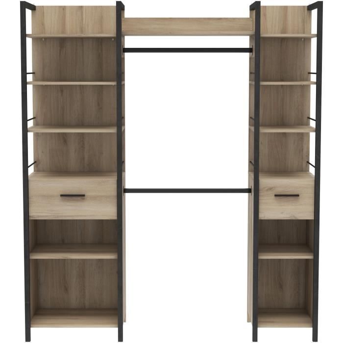 Armario doble extensible - 179 x 48 x 208 cm - Acabado en roble y negro - DEMEYERE