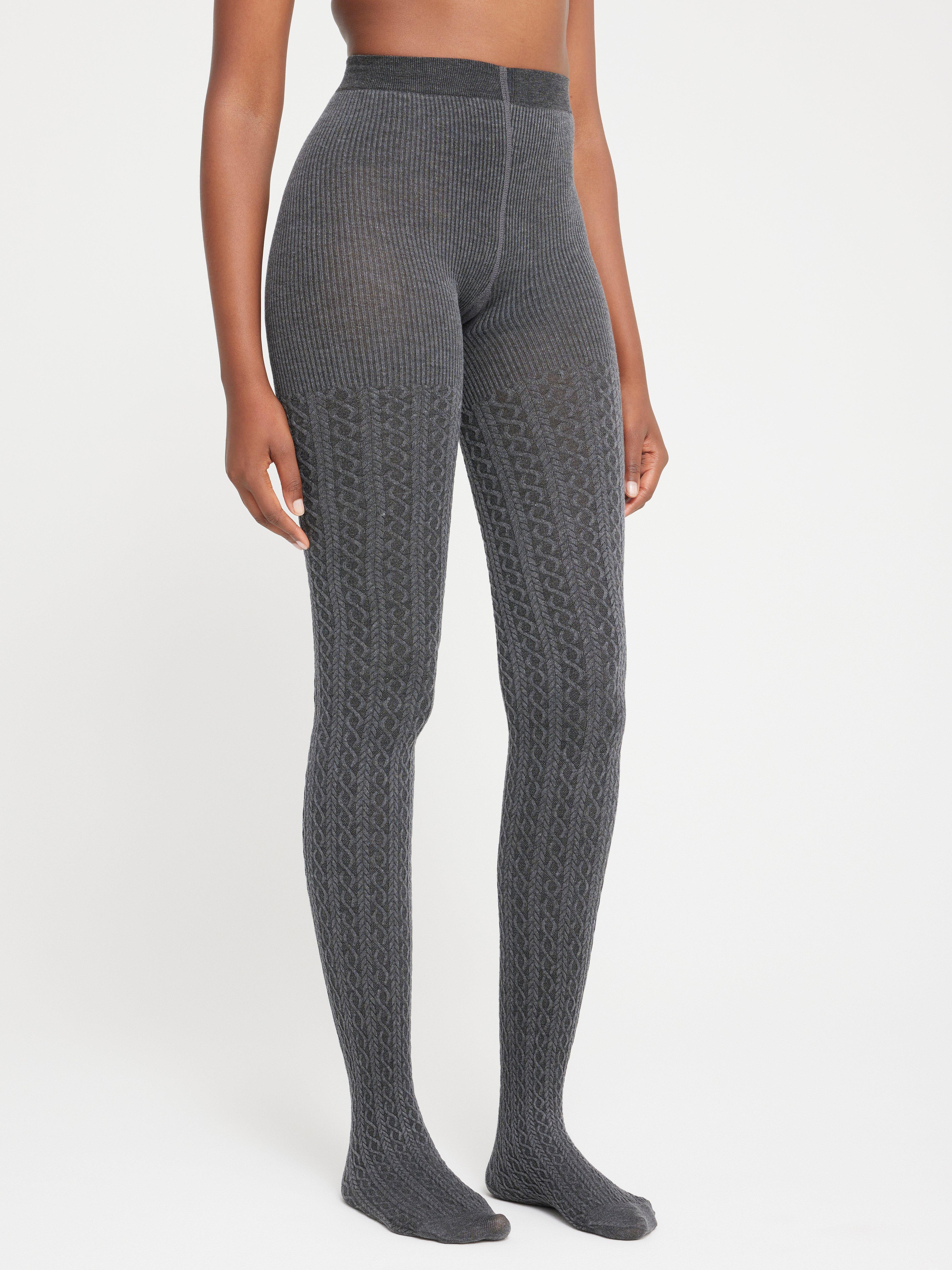 Kabelstickad strumpbyxa Grey Melange