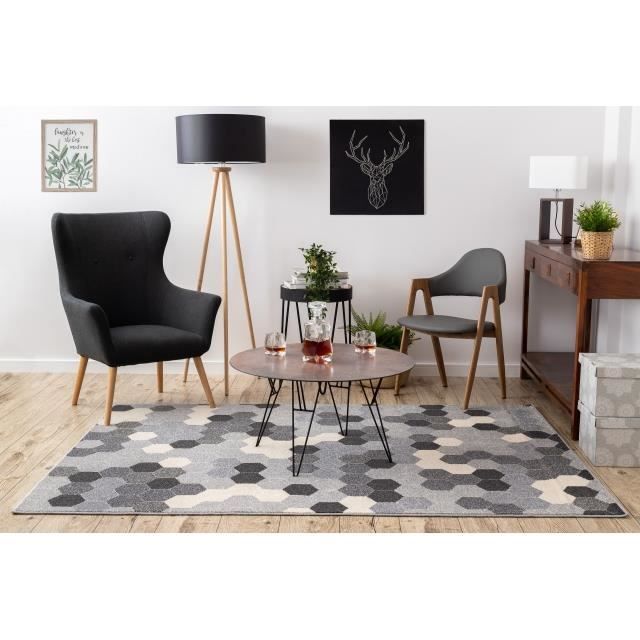 Tapete - HEXAGON - 78537 - Cinza / Creme - 120x170 cm - Hexagonal - Moderno